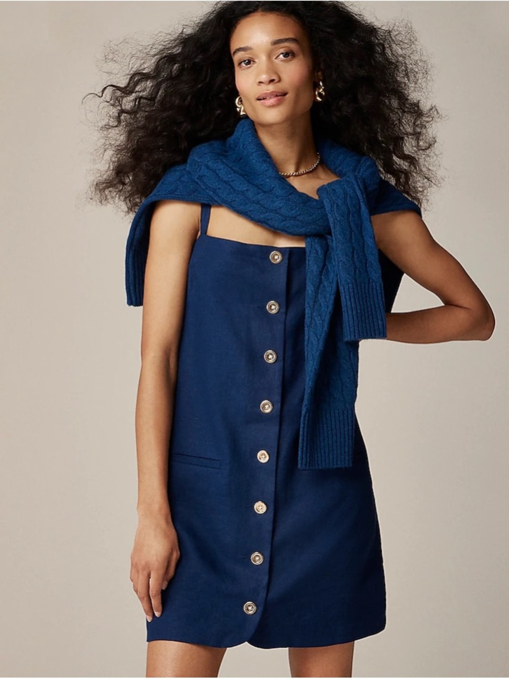 J.CREW LINEN Blue Button-Front Mini Dress size M
